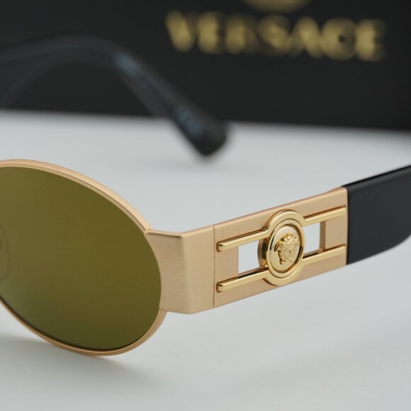 Versace VE2264 10025A Oval Sunglasses – Gold/Brown Gold Mirror - Picture 9 of 10